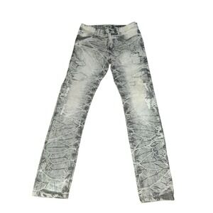 Southpole Men's Acid Wash Distressed Biker Moto Skinny Jeans Size 32x32 Gray